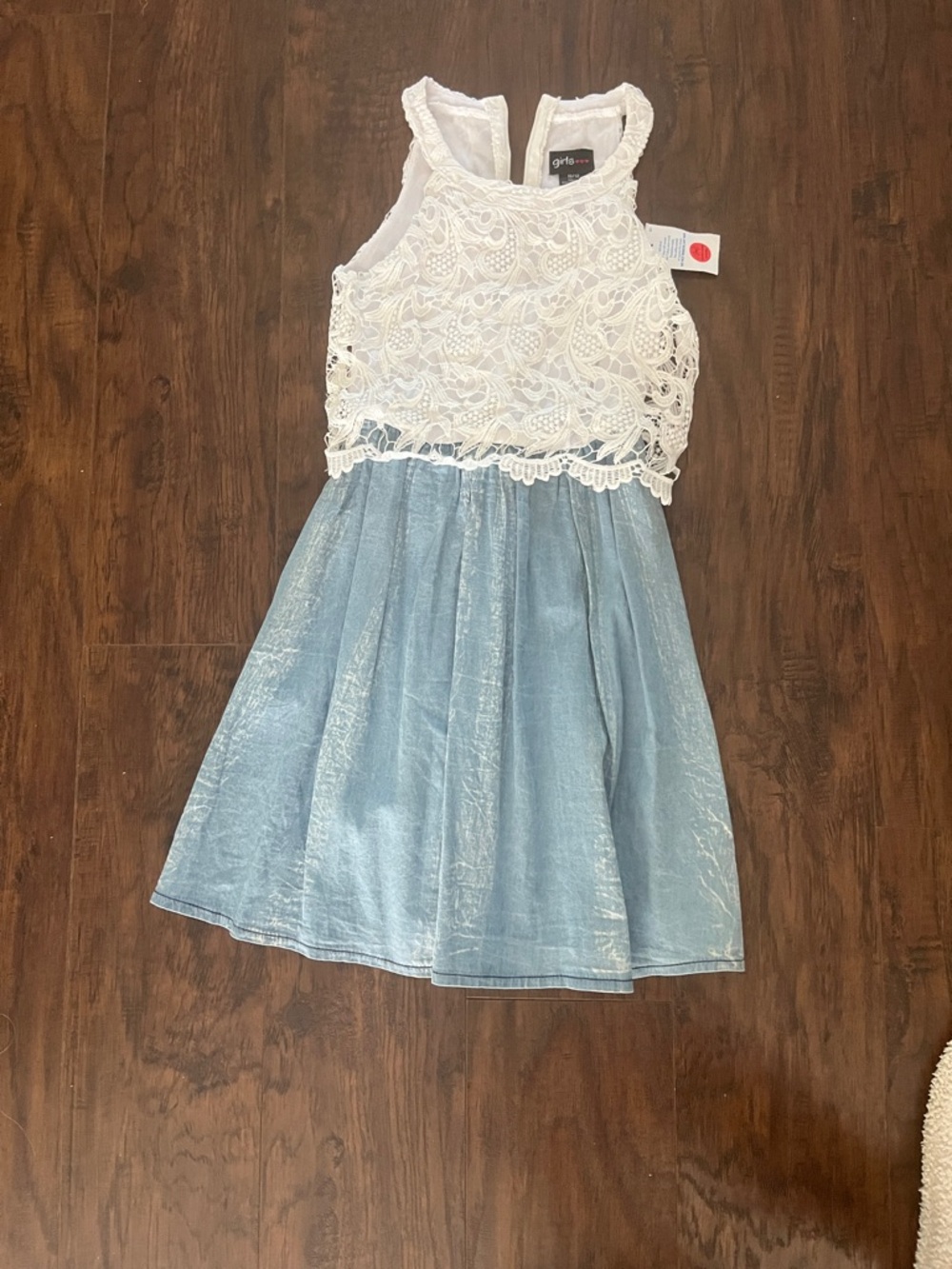 Girls' White Lace and Light Blue Skirt Dress